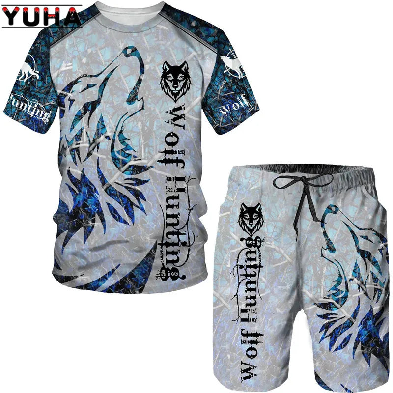 YUHA, The Wolf 3D Printed Cool T-shirt & Shorts Suit Men's Summer Short Sleeve O-neck Tops Male/Female Casual Sportwear Tracksui